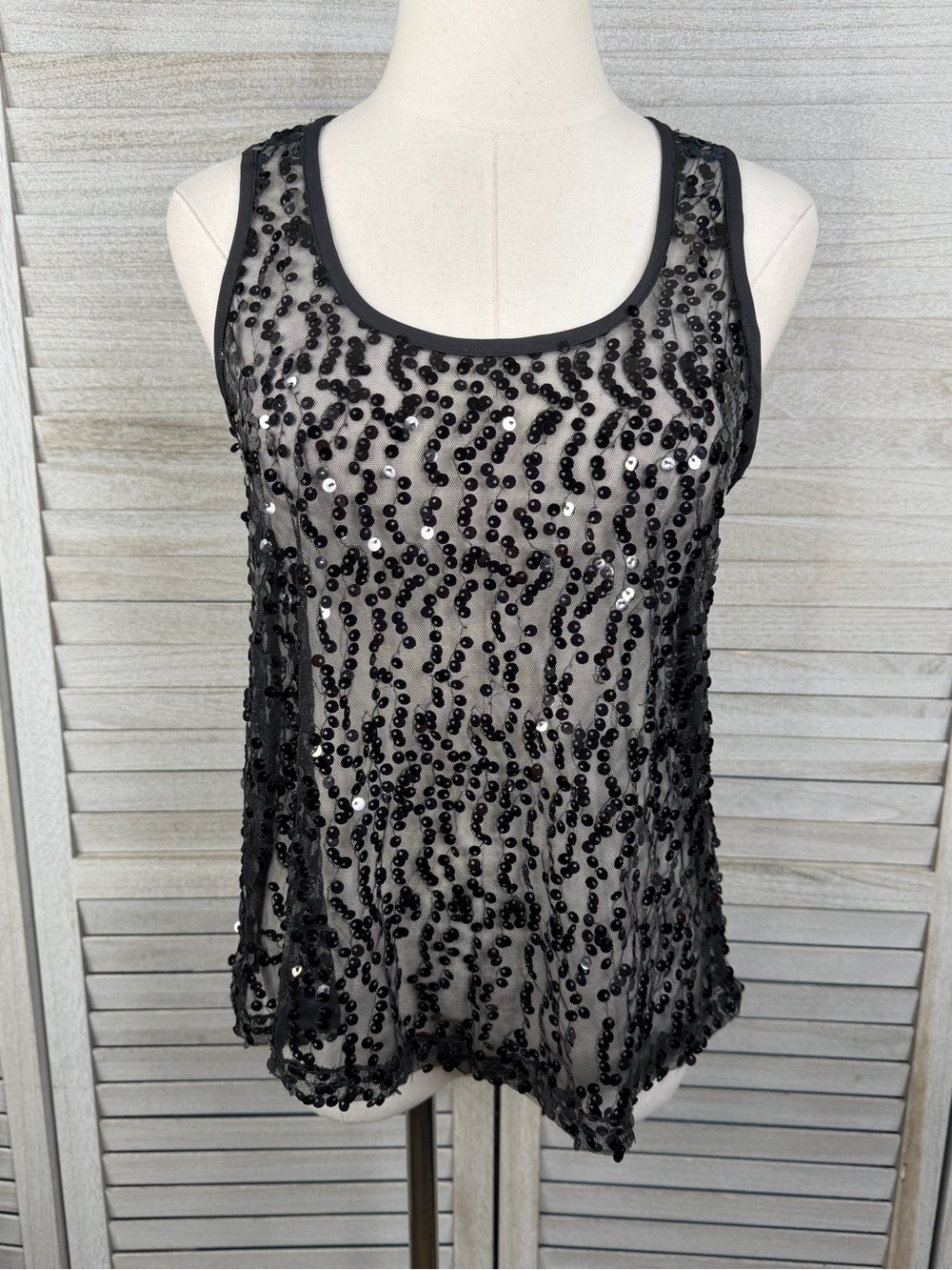 FUN & FLIRT Black Mesh & Sequin Tank Top-Small